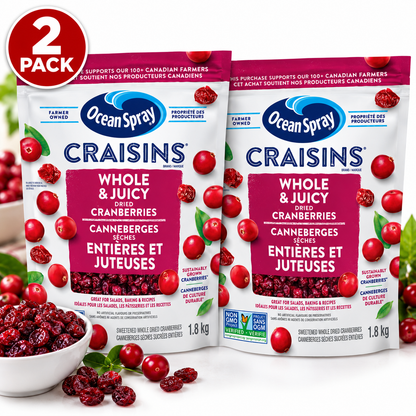 (2 Pack) Ocean Spray Craisins Whole & Juicy Sweetened Dried Cranberries, 1.8 kg (4 lb), Gluten-Free, High-Fibre Fruit Snack for Baking, Salads & Everyday Snacking (Copy)