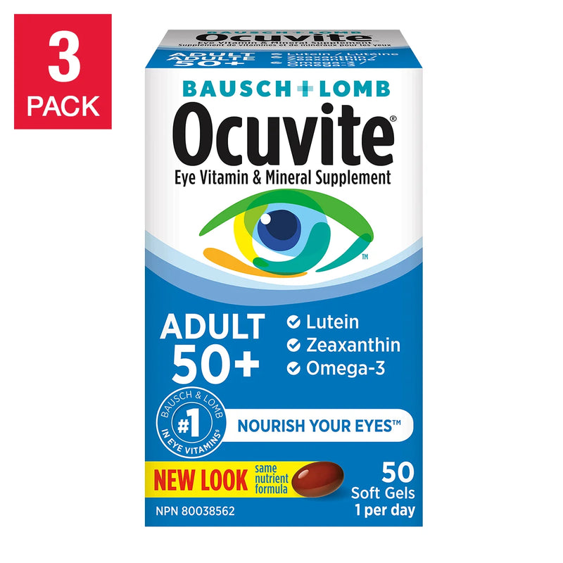 Complément alimentaire ophtalmique vitaminé et minéral Ocuvite pour adultes de 50 ans et plus, 3 x 50 gélules 