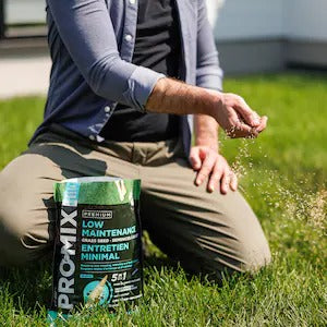 PRO-MIX Low Maintenance Grass Seed, 5-in-1 Lawn Mix, Fast Germination in 7 Days, 1.3 kg – Covers up to 180 m² for Easy Care Lawn Growth