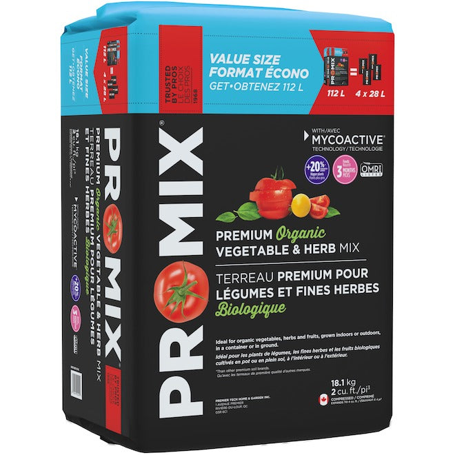 PRO-MIX Premium Organic Vegetable & Herb Mix – 112 L Container Soil for Vegetables, Fruits & Herbs