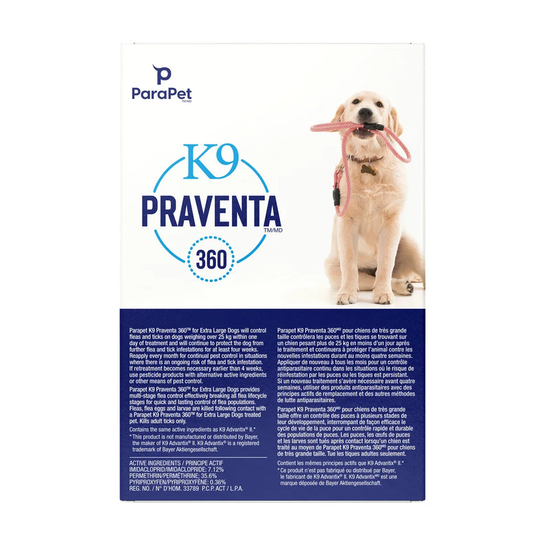 Parapet K9 Praventa 360 Flea and Tick Treatment for Dogs over 25kg, 6 Tubes