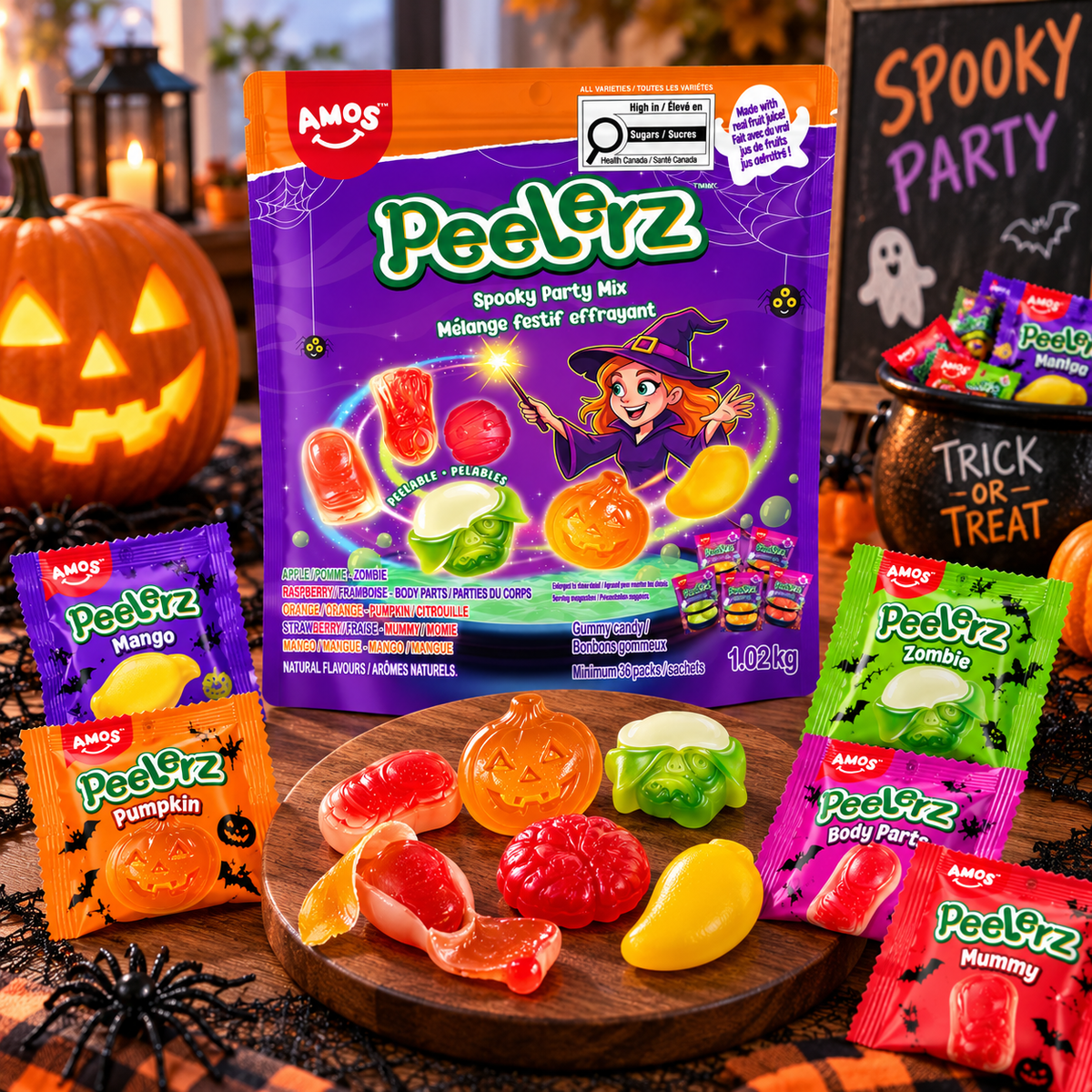 Amos Peelerz Halloween Spooky Party Gummy Candy Mix, 1.02 kg