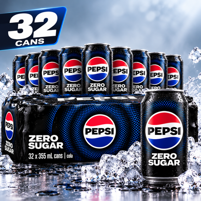 Pepsi Zero Sugar Cola Soft Drink, 32 Pack × 355 mL (12 fl oz) Cans, Zero Sugar Carbonated Soda, Refreshing Fizzy Cola Beverage for Parties, BBQs, Home, Office & Everyday Enjoyment