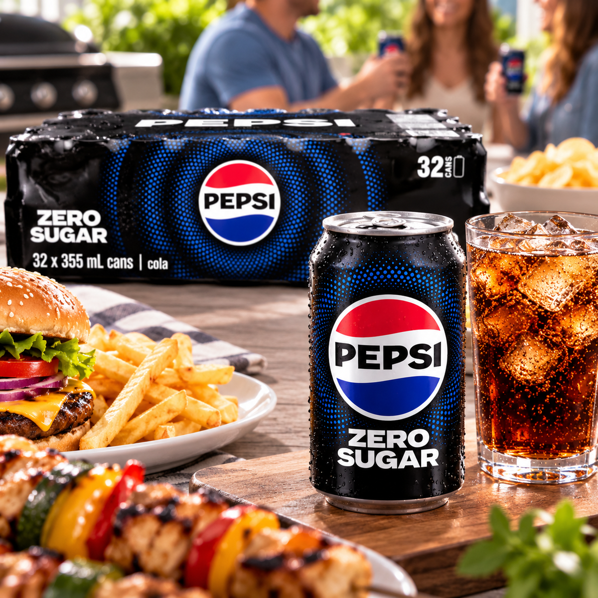Pepsi Zero Sugar Cola Soft Drink, 32 Pack × 355 mL (12 fl oz) Cans, Zero Sugar Carbonated Soda, Refreshing Fizzy Cola Beverage for Parties, BBQs, Home, Office & Everyday Enjoyment
