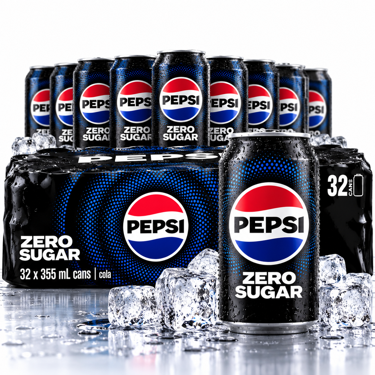 Pepsi Zero Sugar Cola Soft Drink, 32 Pack × 355 mL (12 fl oz) Cans, Zero Sugar Carbonated Soda, Refreshing Fizzy Cola Beverage for Parties, BBQs, Home, Office & Everyday Enjoyment