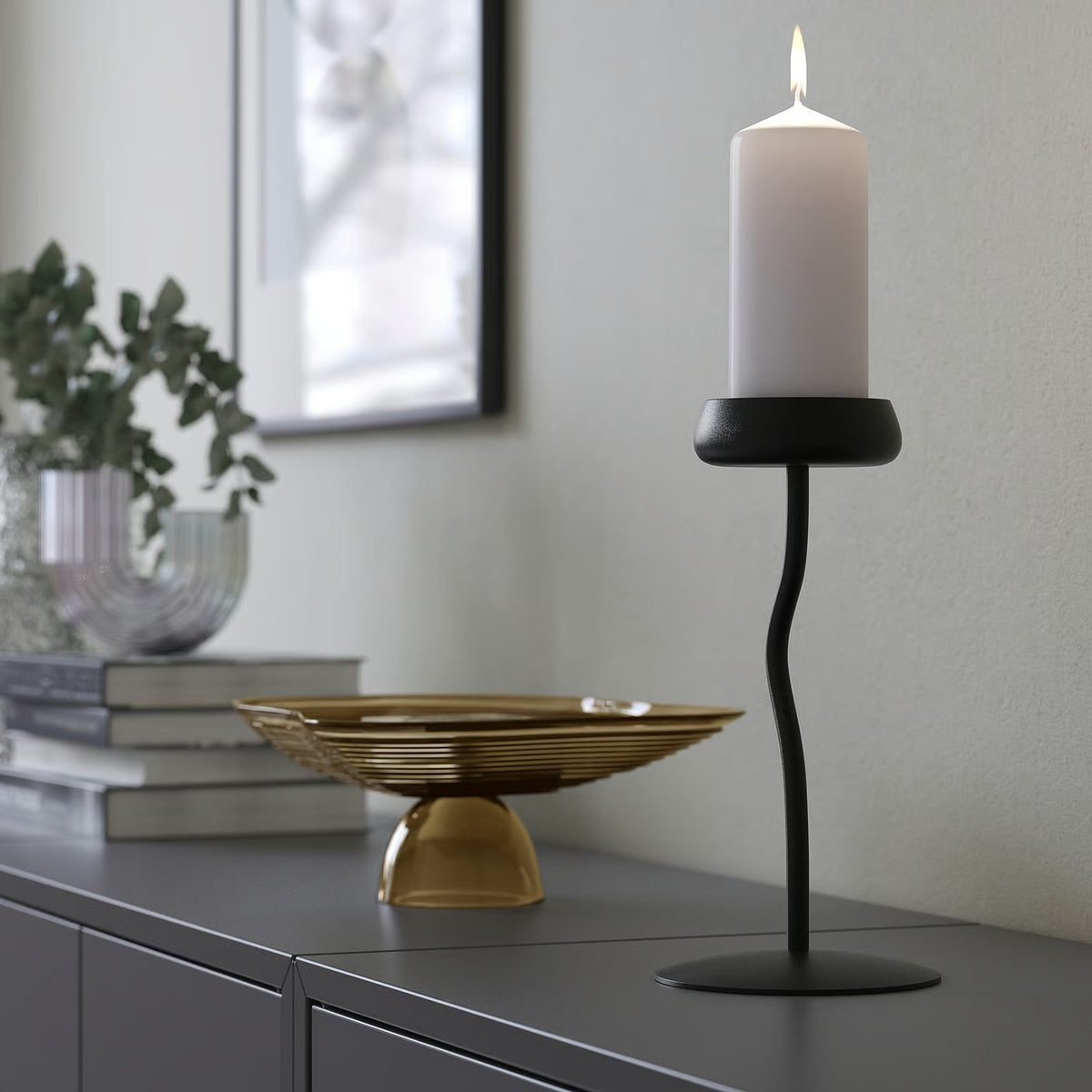 IKEA SILVERPÄRON Pillar candle holder, black, 24 cm (9 ")