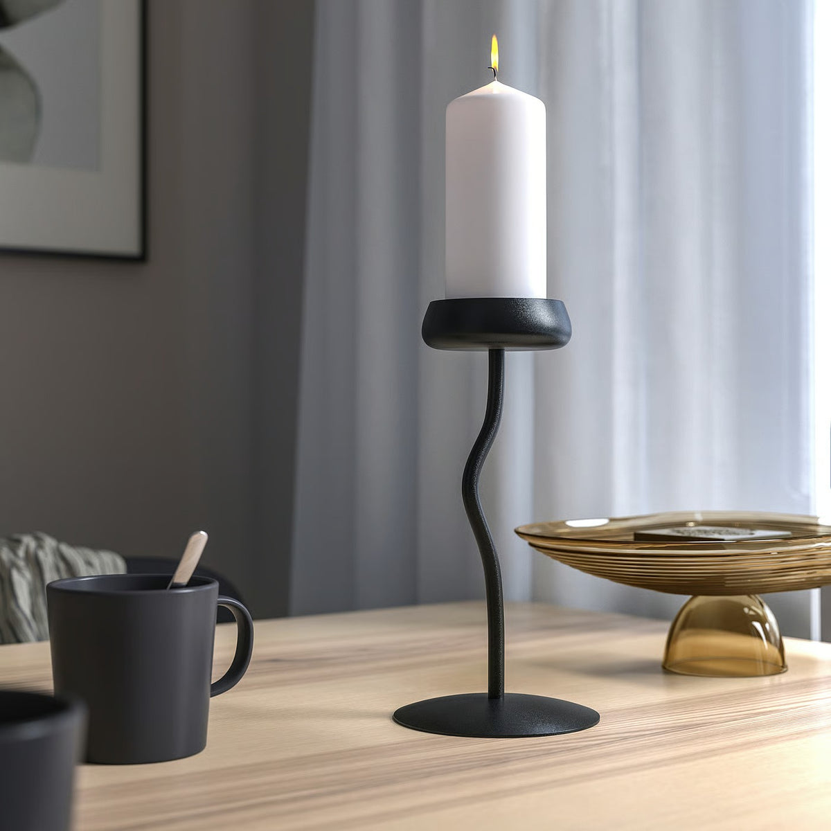 IKEA SILVERPÄRON Pillar candle holder, black, 24 cm (9 ")
