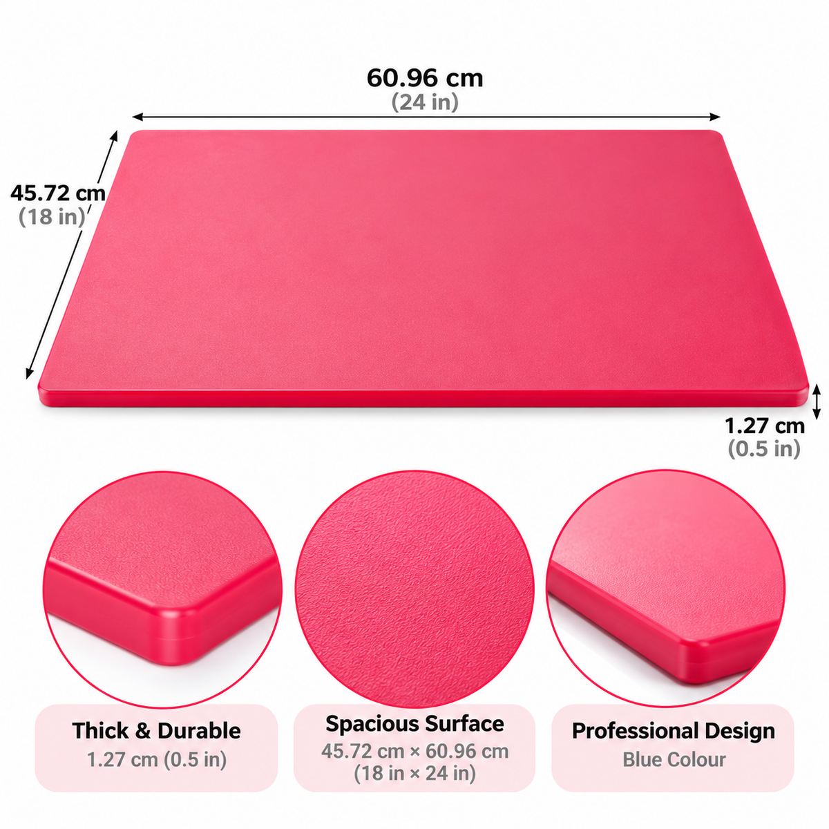 Extra Large Red Cutting Board 18 x 24 Inch, Heavy Duty Thick Kitchen Chopping Board, 0.5 Inch Thick, Large Rectangular Food Prep Board for Cutting Vegetables, Fruits & Meat, Professional Kitchen, Restaurant & Home Cooking