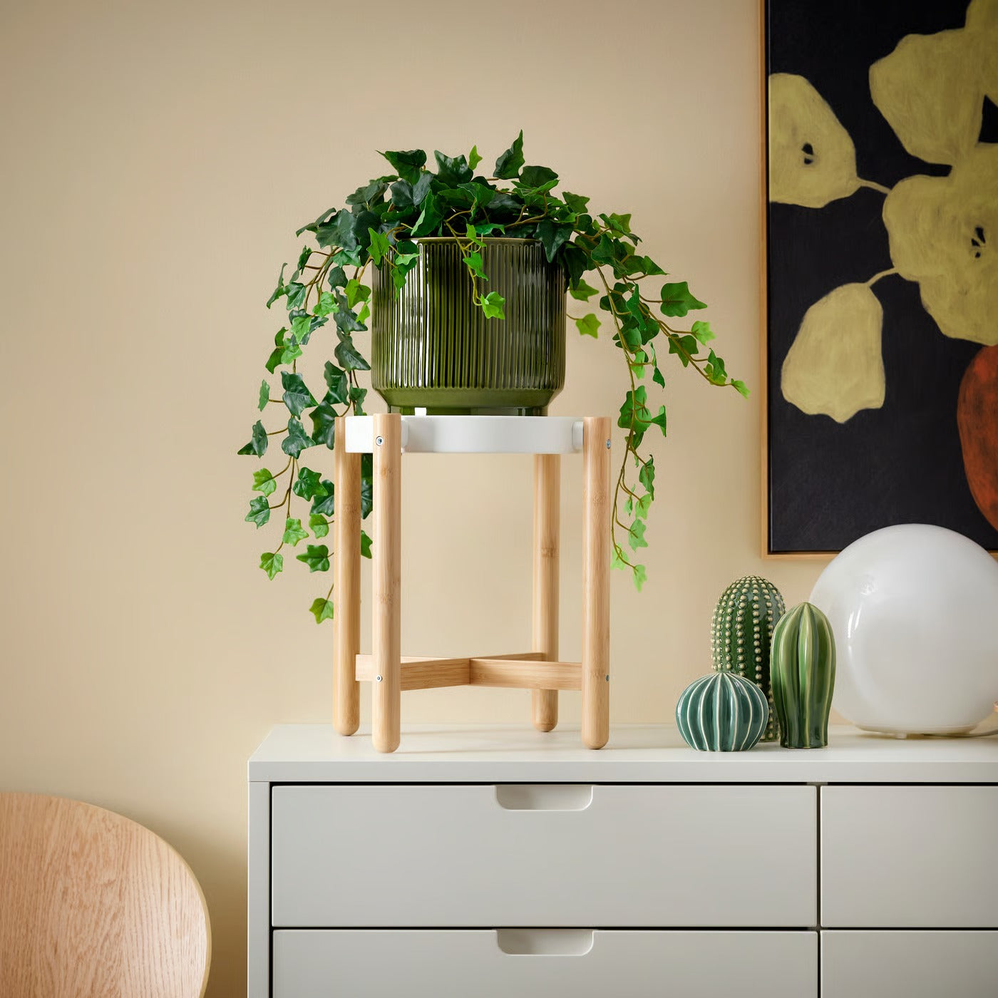 IKEA SATSUMAS Plant stand, bamboo/white, 36 cm (14 ¼ ")