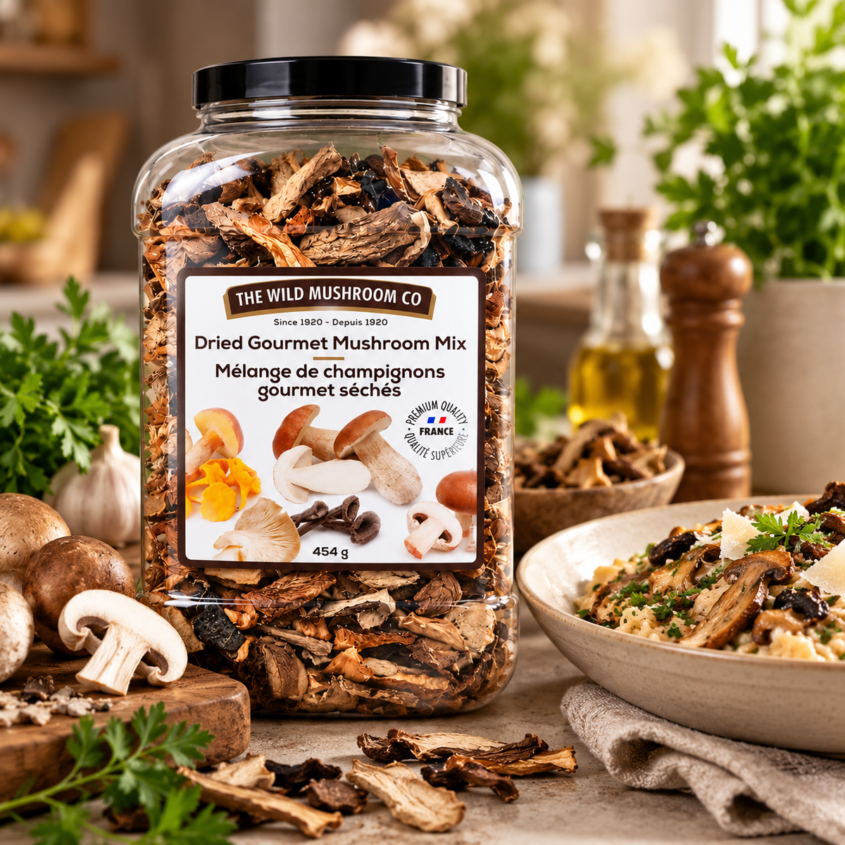 The Wild Mushroom Co. Dried Gourmet Mushroom Mix, 454 g (16 oz), All-Natural, Vegan & Gluten-Free, Premium French Mushroom Blend for Cooking