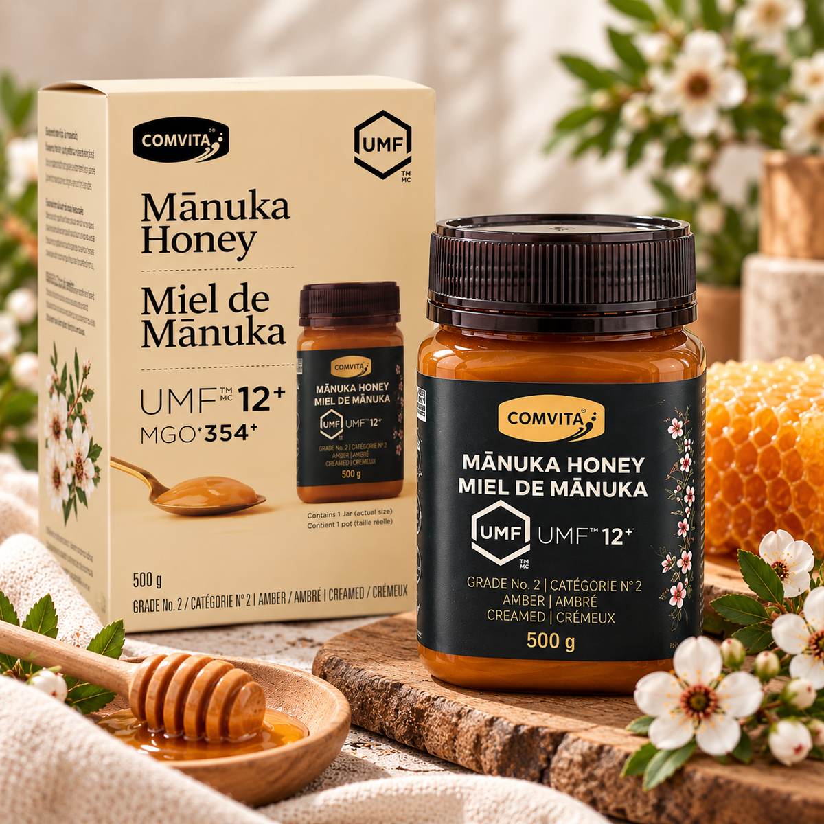 Comvita UMF 12+ Manuka Honey 500 g (17.64 oz), Premium New Zealand Monofloral Honey, Rich Creamy Amber Honey, MGO Guaranteed, Natural Sweetener for Tea, Toast, Breakfast & Everyday Use