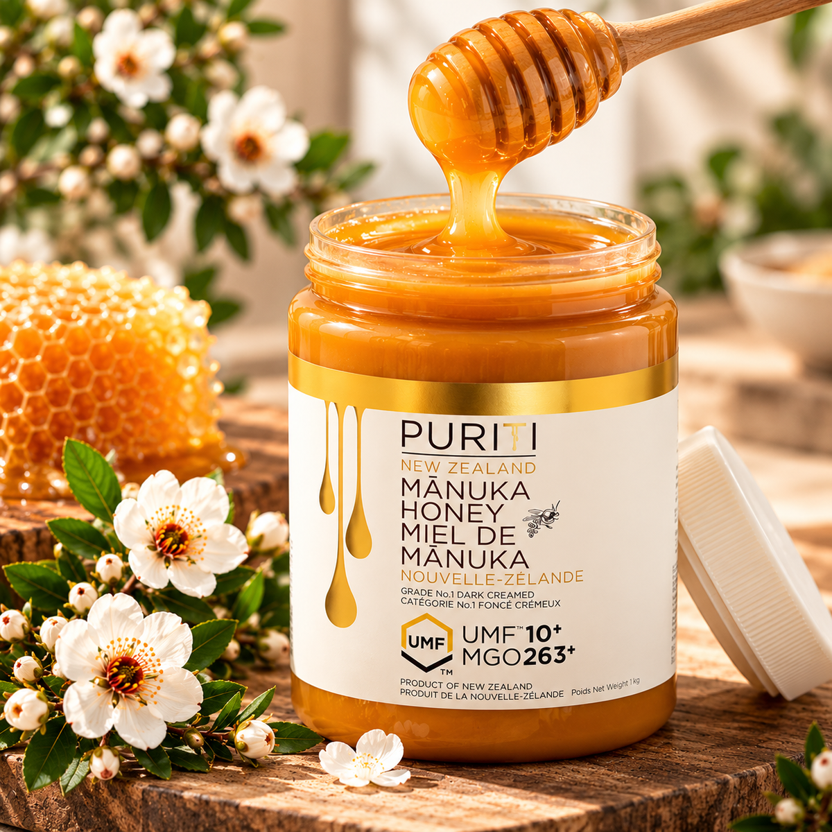 PURITI New Zealand Mānuka Honey UMF 10+, 1 kg (2.2 lb), Premium Raw Single-Origin Honey, Rich Creamy & Velvety Texture, Natural Sweetener for Tea, Toast, Yogurt