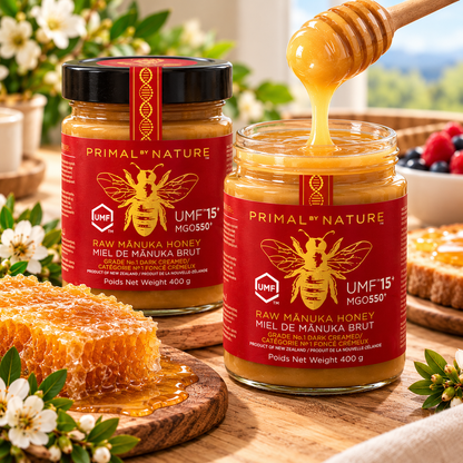 Primal By Nature New Zealand Mānuka Honey UMF 15+ MGO 550+, 2-Pack × 400 g (800 g Total), Premium Raw Unpasteurized Monofloral Honey, Smooth Creamy Natural Honey for Tea, Toast & Breakfast