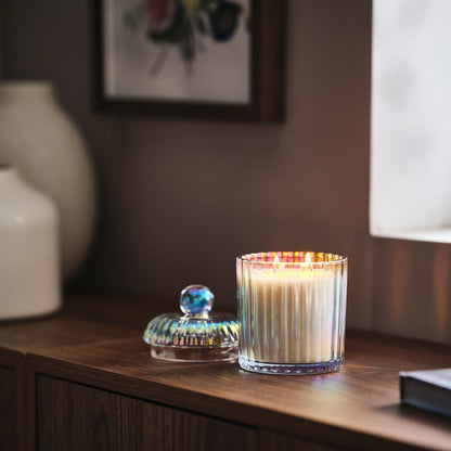 IKEA RÄFFELBJÖRK Scented cndl in glass w lid/2 wicks, Rose & carnation mother-of-pearl color, 50 hr
