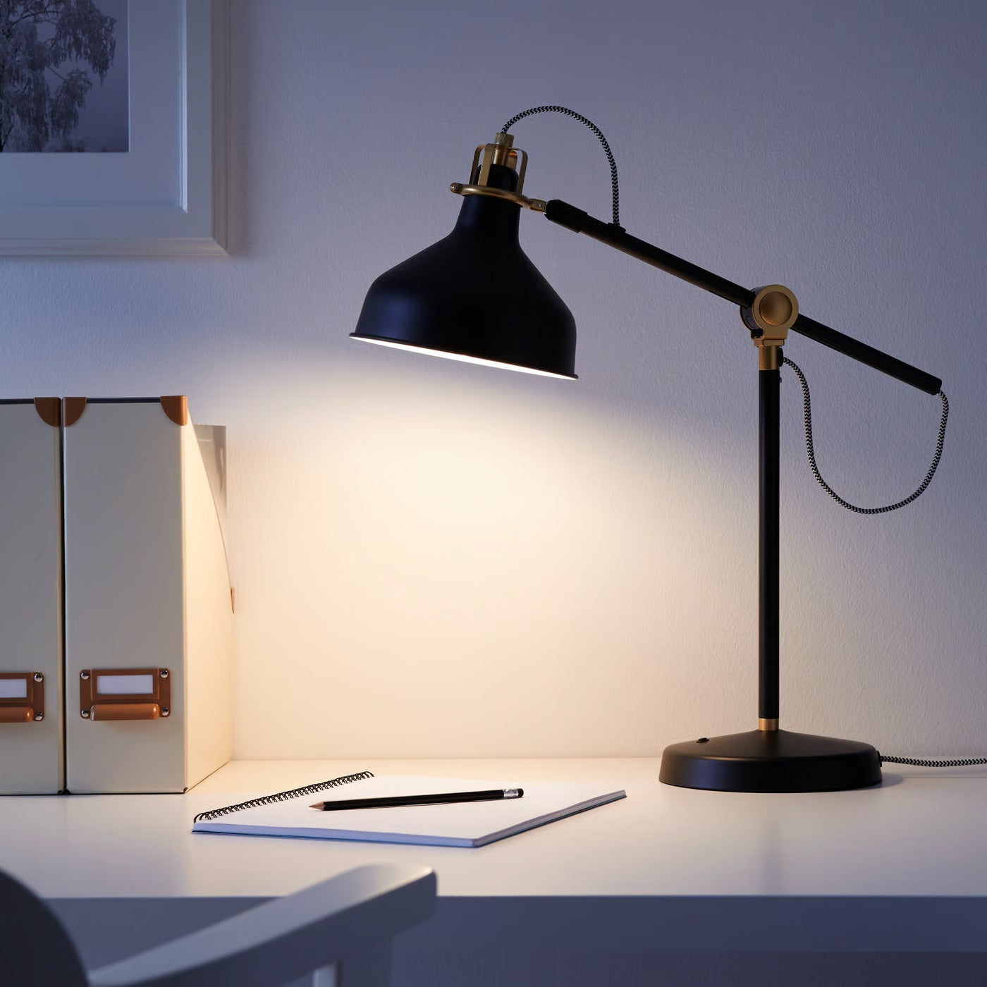 IKEA RANARP Work lamp – Directed Reading & Task Light with Steel Shade & Stable Base - Black, White