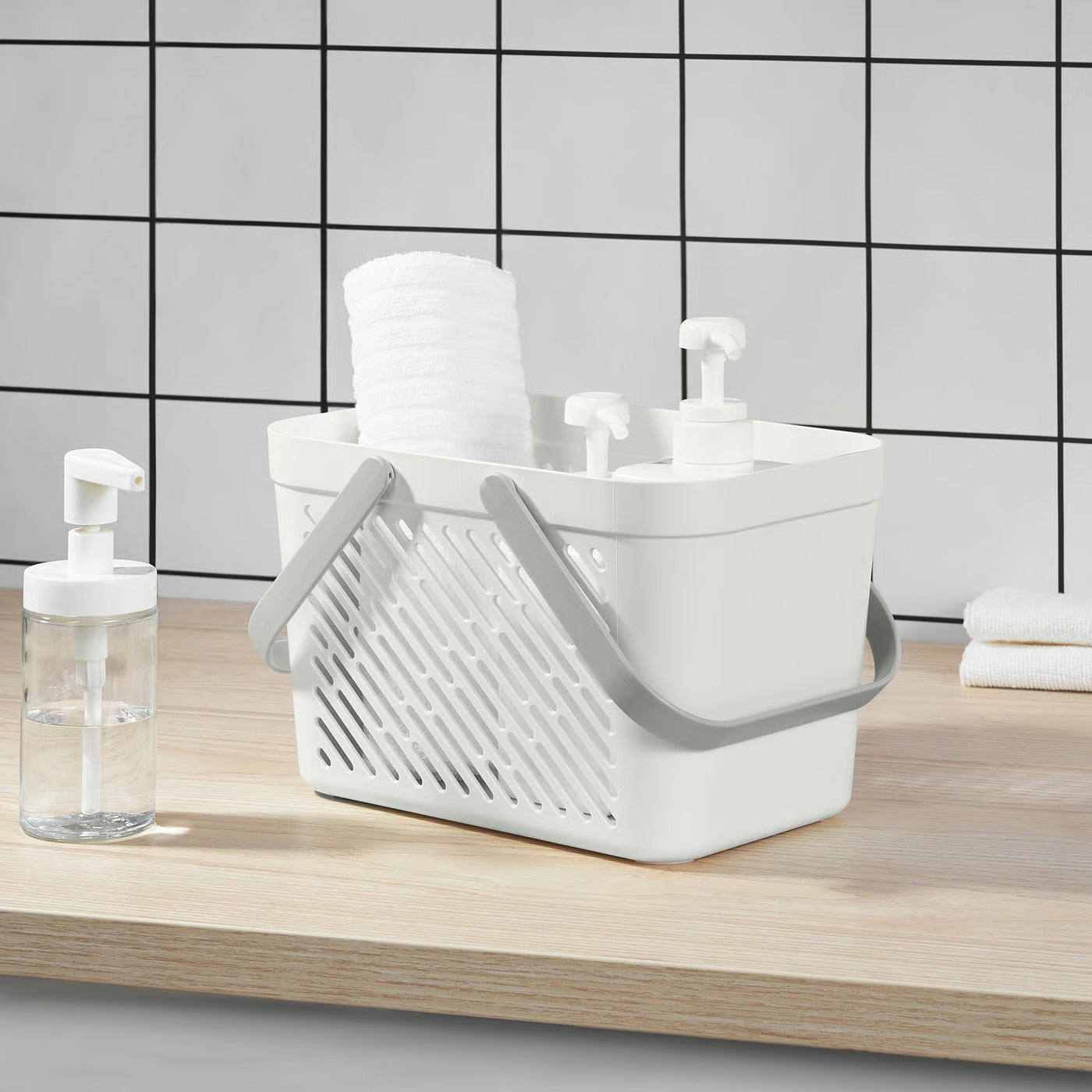 IKEA RÅNEN Bathroom Storage Basket with Foldable Handles
