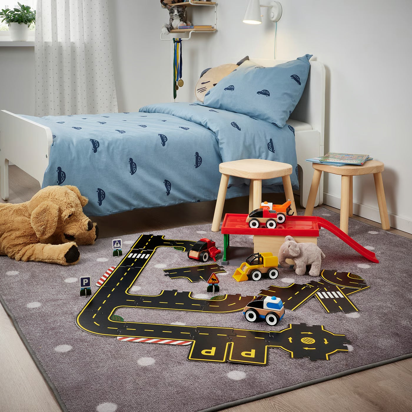 (23 Piece) IKEA RAVUNGE  Kids Car Track Set with Road Pieces & Traffic Signs