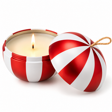 (2 Pack) IKEA VINTERFINT Spiced Delight Scented Candle in Metal Cup, Red & White Christmas Bauble Design, 28-Hour Burn Time, Decorative Holiday Candle with Reusable Metal Container for Home Décor