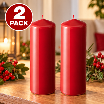IKEA FENOMEN Unscented Pillar Candles, 2 Pack, Red, 19 cm (7 ½ ") Height, 70-Hour Long Burning Time Each, Plant-Based & Paraffin Wax Blend, Decorative Christmas Candles for Home Décor, Dining Tables, Weddings, Parties & Holiday Displays
