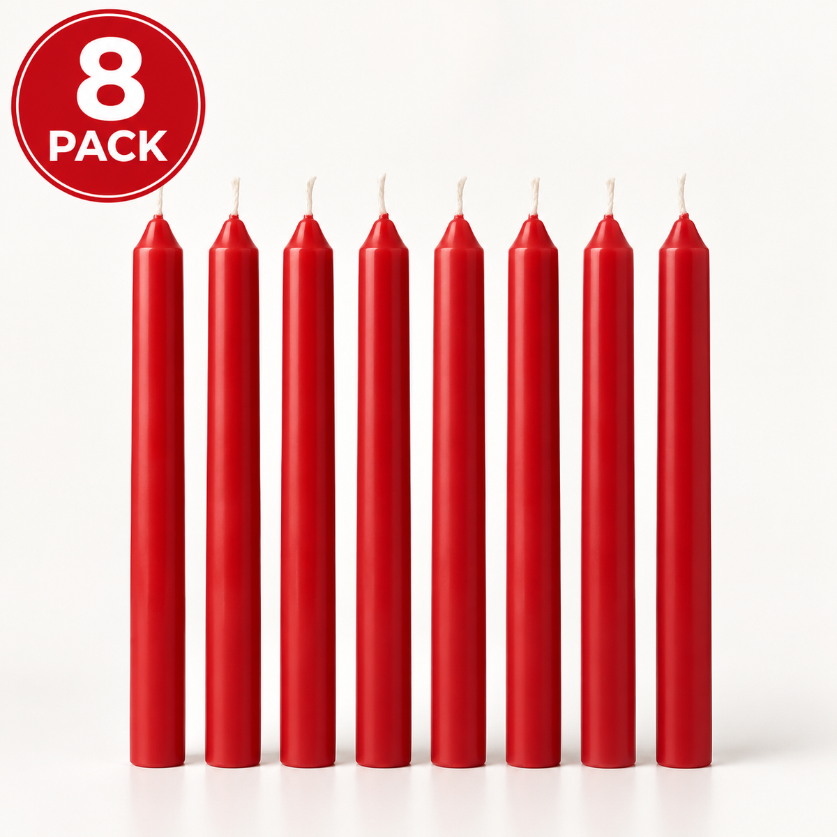 (8 Pack) IKEA VINTERFINT Red Unscented Taper Candles, 25 cm (9¾ Inch), Classic Straight Dinner Candles, 5.5-Hour Burn Time Each, Festive Christmas Table Decorations, Holiday Parties & Home Décor