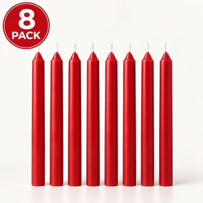 (8 Pack) IKEA VINTERFINT Red Unscented Taper Candles, 25 cm (9¾ Inch), Classic Straight Dinner Candles, 5.5-Hour Burn Time Each, Festive Christmas Table Decorations, Holiday Parties & Home Décor