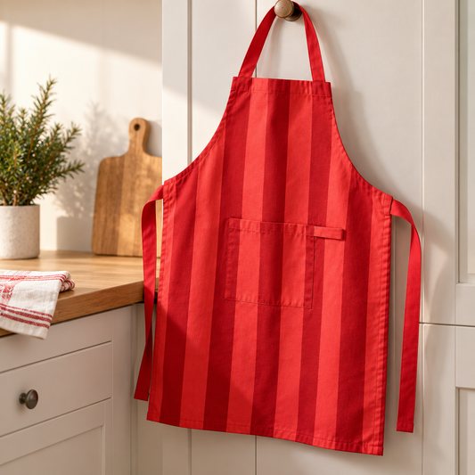 IKEA VINTERFINT Striped Kitchen Apron, Red, Festive Christmas Cooking Apron, Adjustable Protective Bib Apron for Baking, Cooking, Holiday Parties & Everyday Kitchen Use