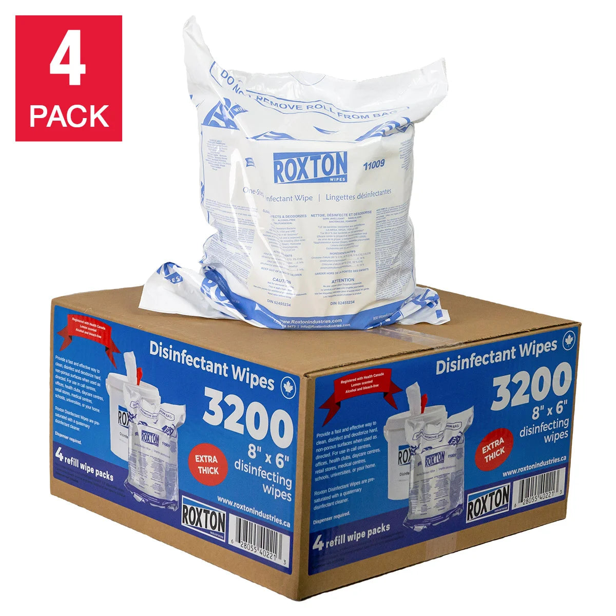 Roxton Disinfecting Wipes Refill, 4 x 800-count