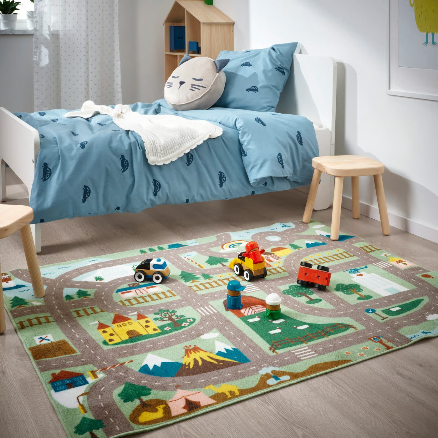 IKEA VALLABY Kids Play Rug – Green Road & Adventure Design, 100 x 133 cm (39.4 x 52.4 in)