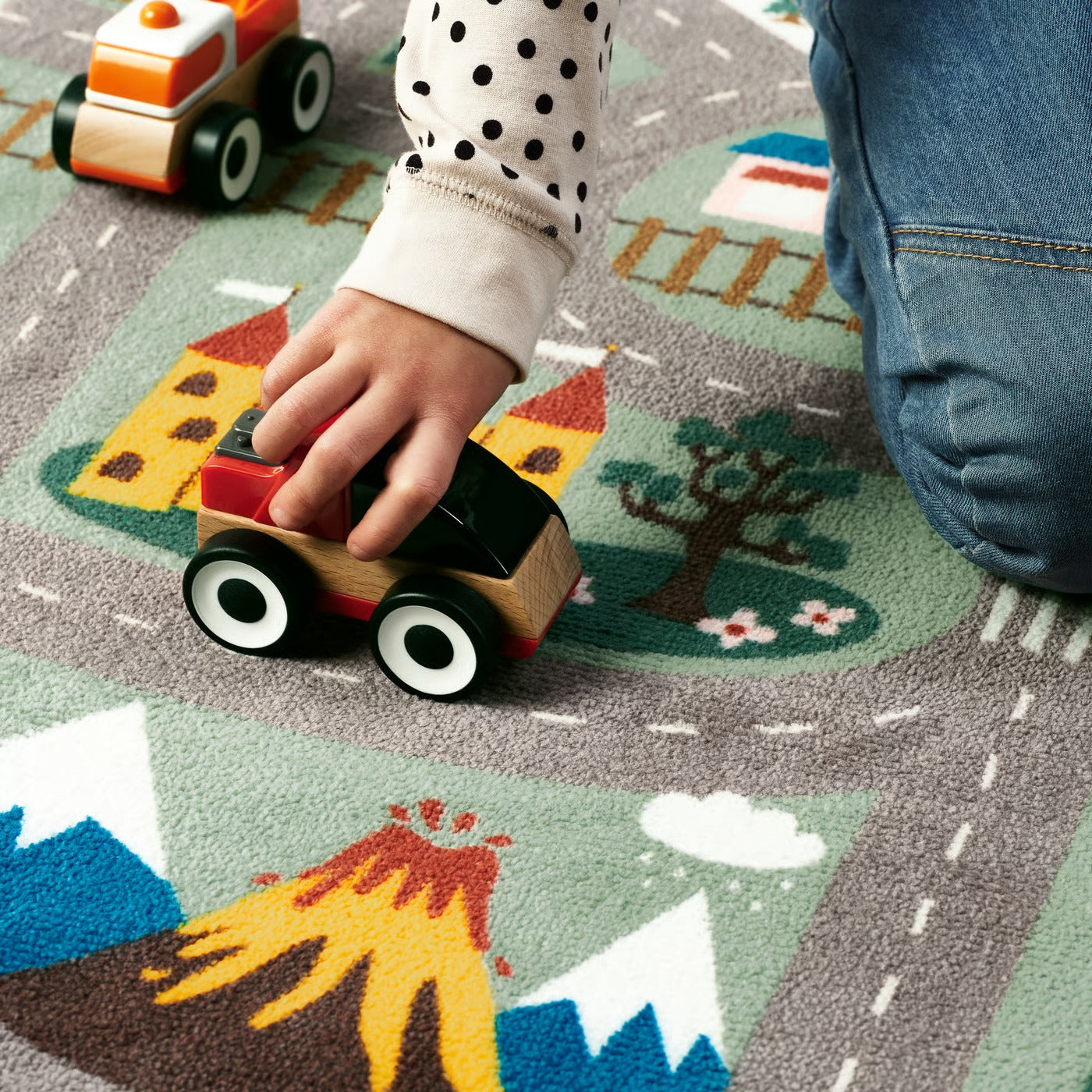 IKEA VALLABY Kids Play Rug – Green Road & Adventure Design, 100 x 133 cm (39.4 x 52.4 in)