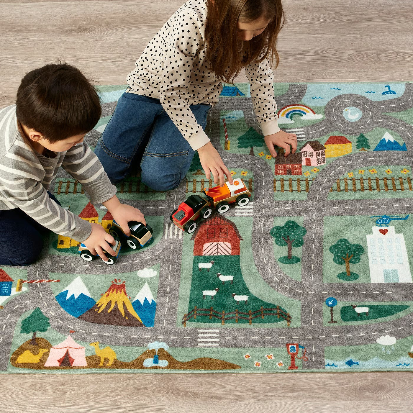 IKEA VALLABY Kids Play Rug – Green Road & Adventure Design, 100 x 133 cm (39.4 x 52.4 in)