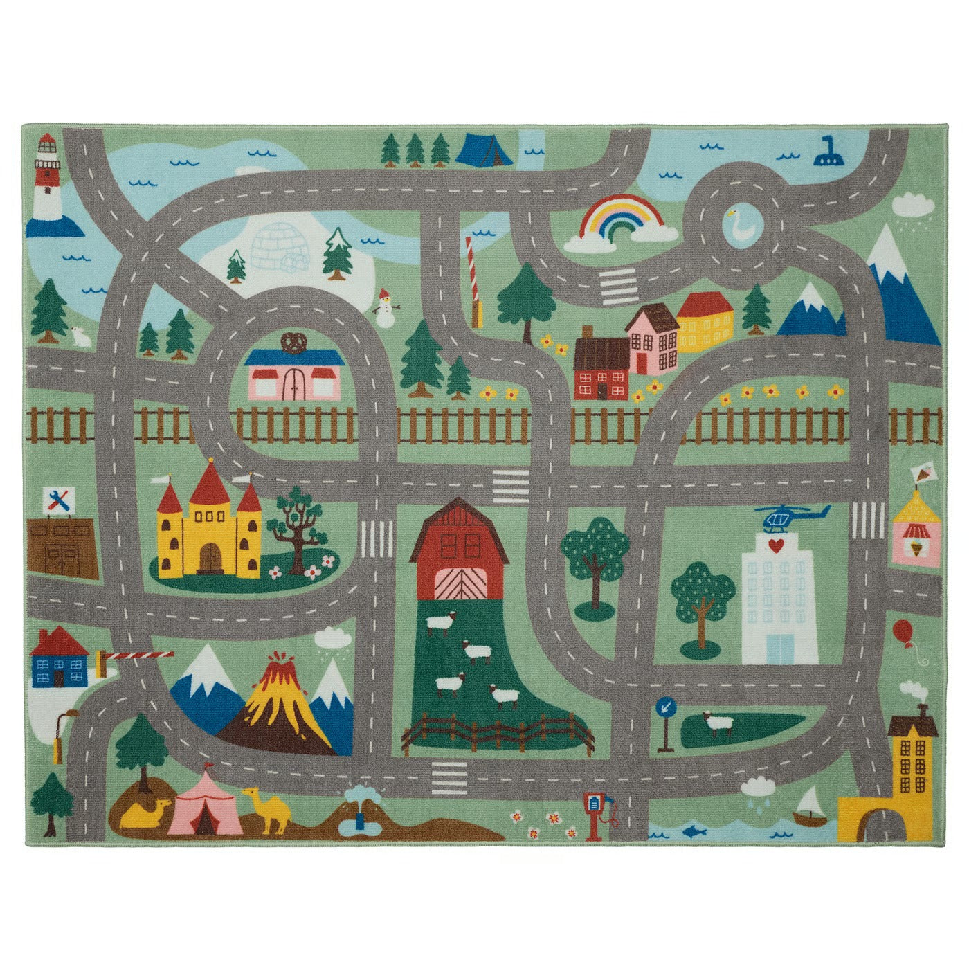 IKEA VALLABY Kids Play Rug – Green Road & Adventure Design, 100 x 133 cm (39.4 x 52.4 in)