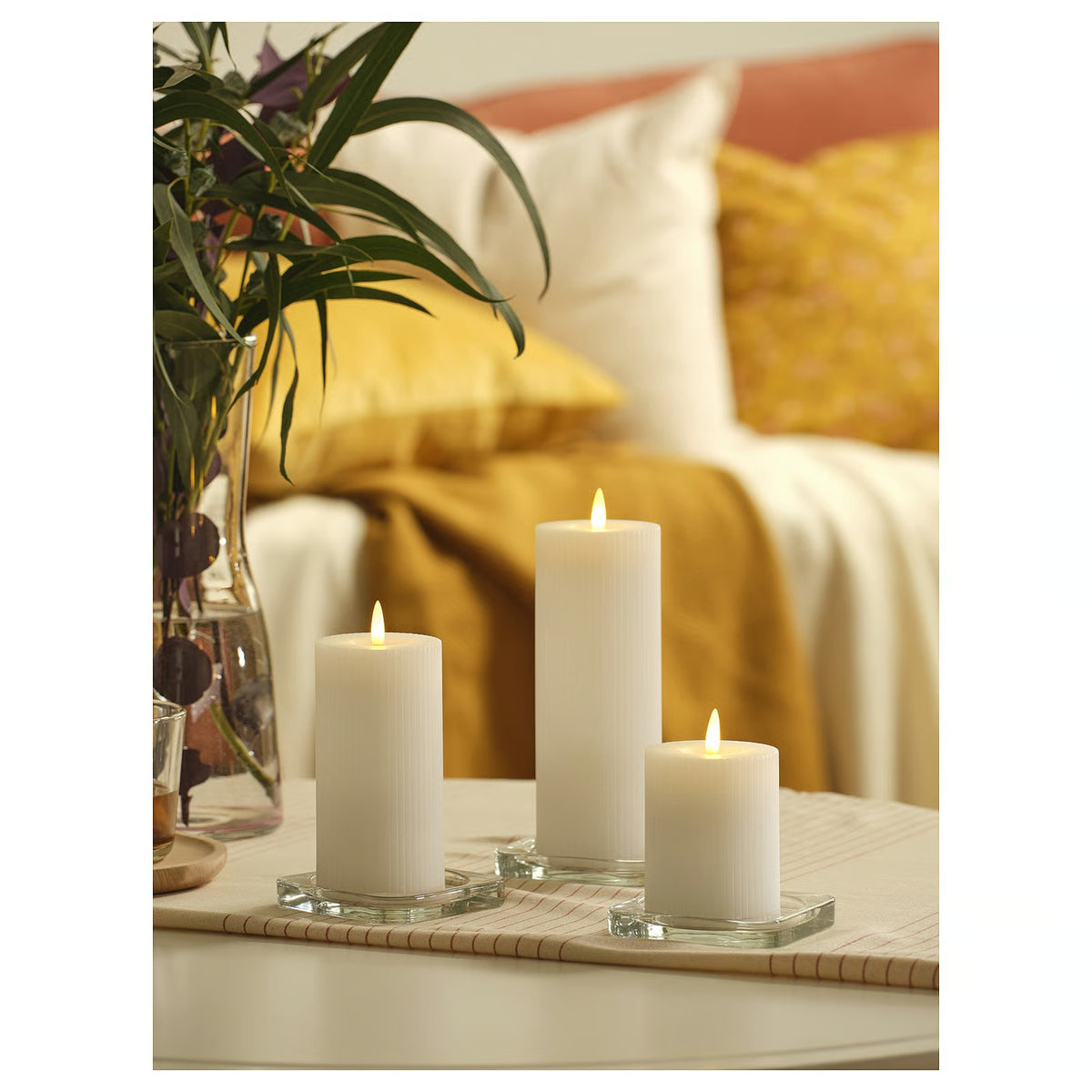 IKEA SILVERMÅS LED pillar candle, set of 3, battery operated white