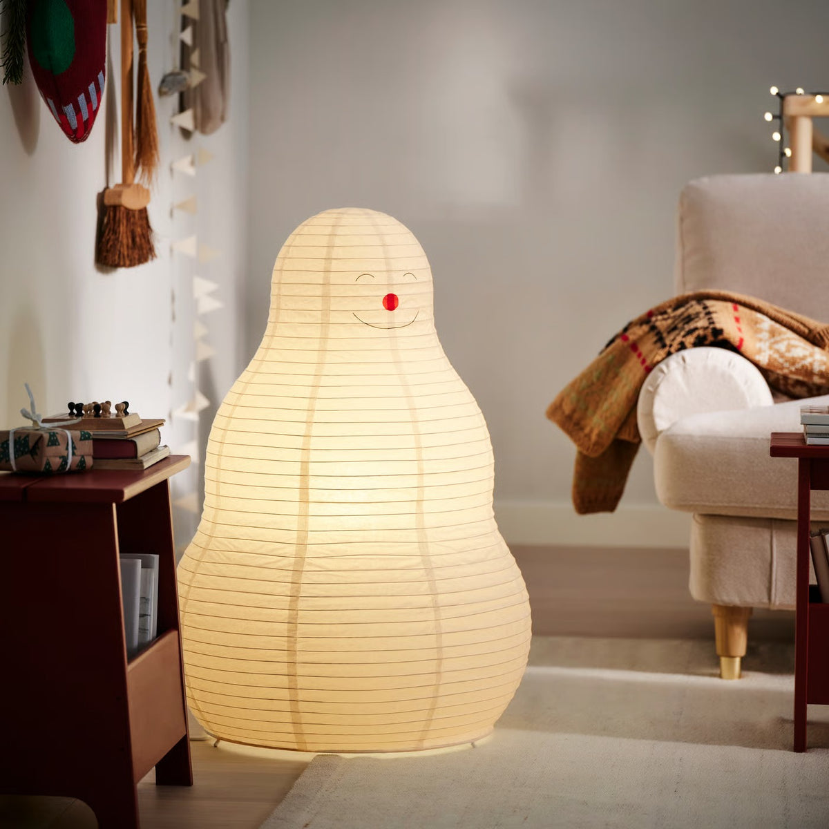 IKEA STRÅLA Snowman Floor Lamp with Rice Paper Shade, Christmas Holiday Decorative Lighting, 81 cm (32 in)