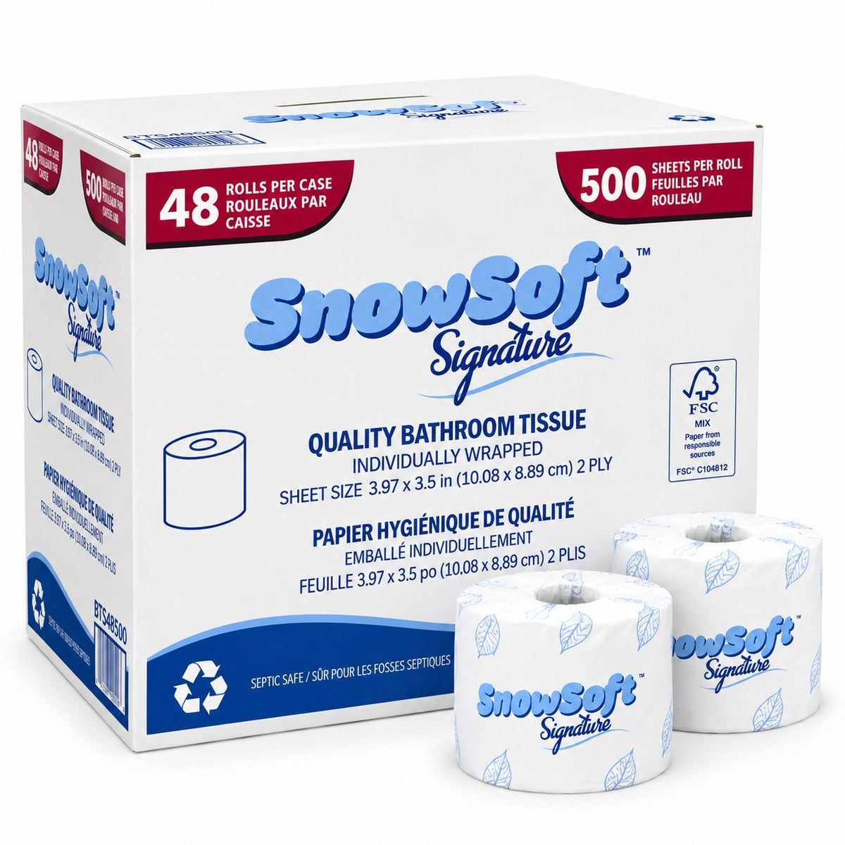 Snowsoft Bathroom Tissue, 2-Ply, 500 Sheets per Roll, 48 Rolls
