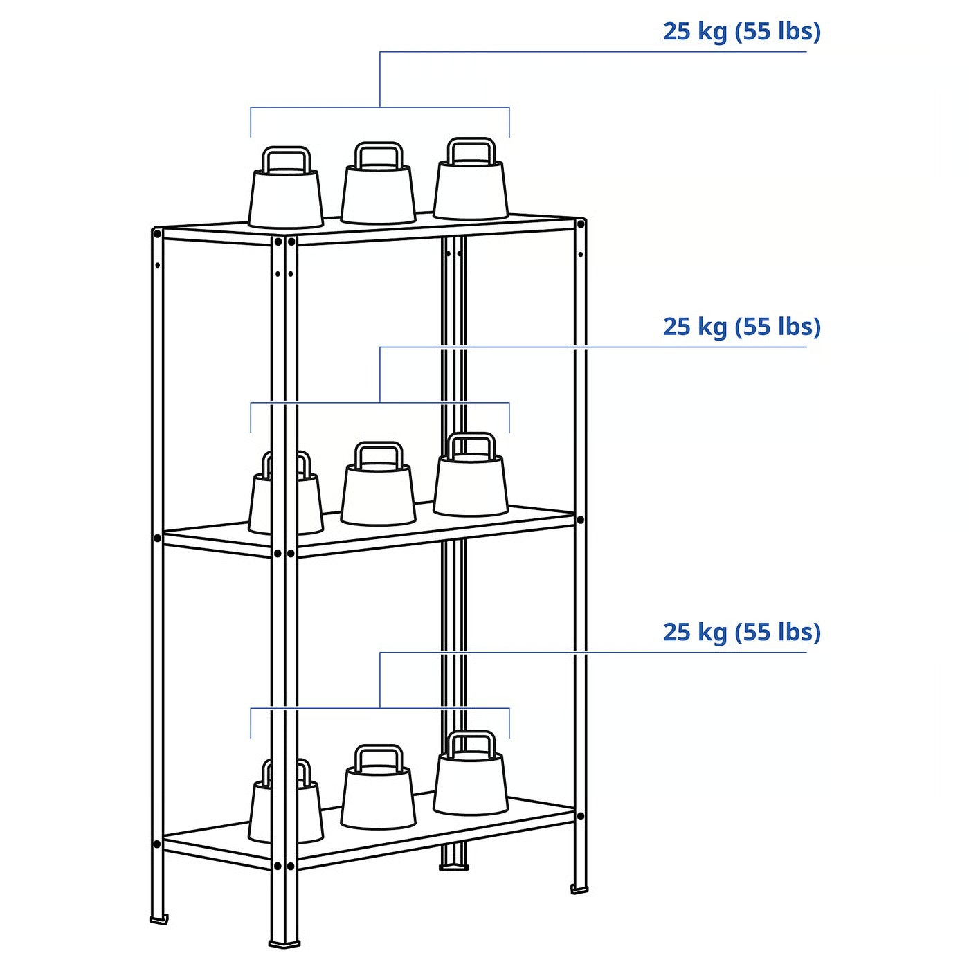IKEA 3-Tier Steel Shelf Unit, Indoor & Outdoor Storage Rack, 60 × 27 × 74 cm,