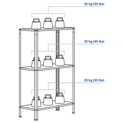 IKEA 3-Tier Steel Shelf Unit, Indoor & Outdoor Storage Rack, 60 × 27 × 74 cm,