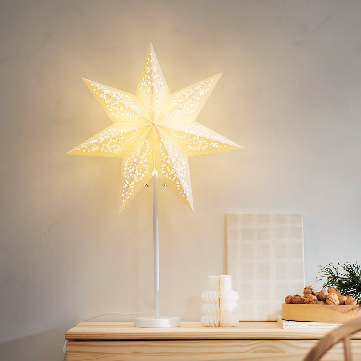 IKEA 48 cm Star-Shaped Paper Lamp Shade, Lace White, Indoor Decorative Hanging Shade
