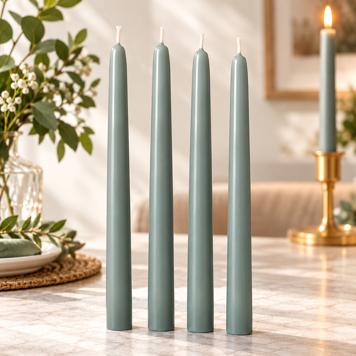 IKEA KLOKHET Unscented Taper Candles, 4 Pack, Dark Gray-Green, 25 cm (9 ¾ ") Height, 5.5-Hour Burning Time, Stearin Wax Dinner Candles for Dining Tables, Weddings, Parties, Candle Holders & Modern Home Décor