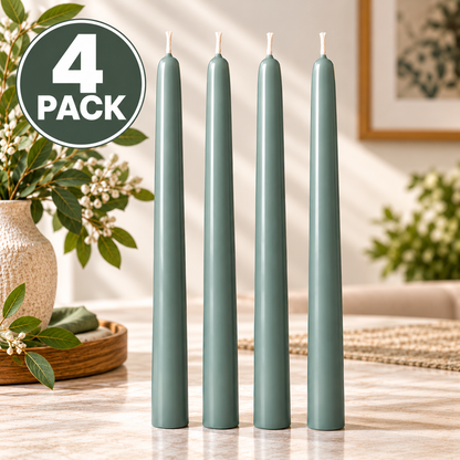 IKEA KLOKHET Unscented Taper Candles, 4 Pack, Dark Gray-Green, 25 cm (9 ¾ ") Height, 5.5-Hour Burning Time, Stearin Wax Dinner Candles for Dining Tables, Weddings, Parties, Candle Holders & Modern Home Décor