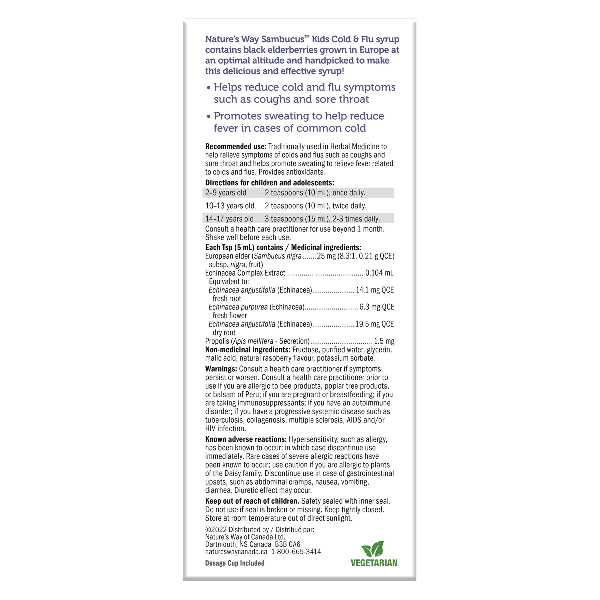 Sambucus Kids Elderberry Cold and Flu Syrup with Propolis, 2 Bottles of 120 mL