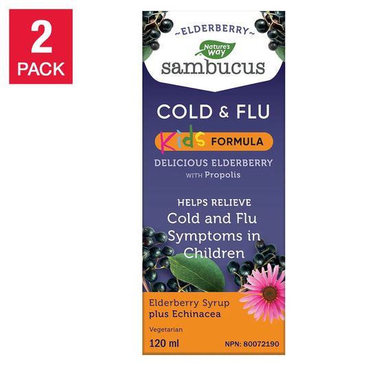 Sambucus Kids Elderberry Cold and Flu Syrup with Propolis, 2 Bottles of 120 mL