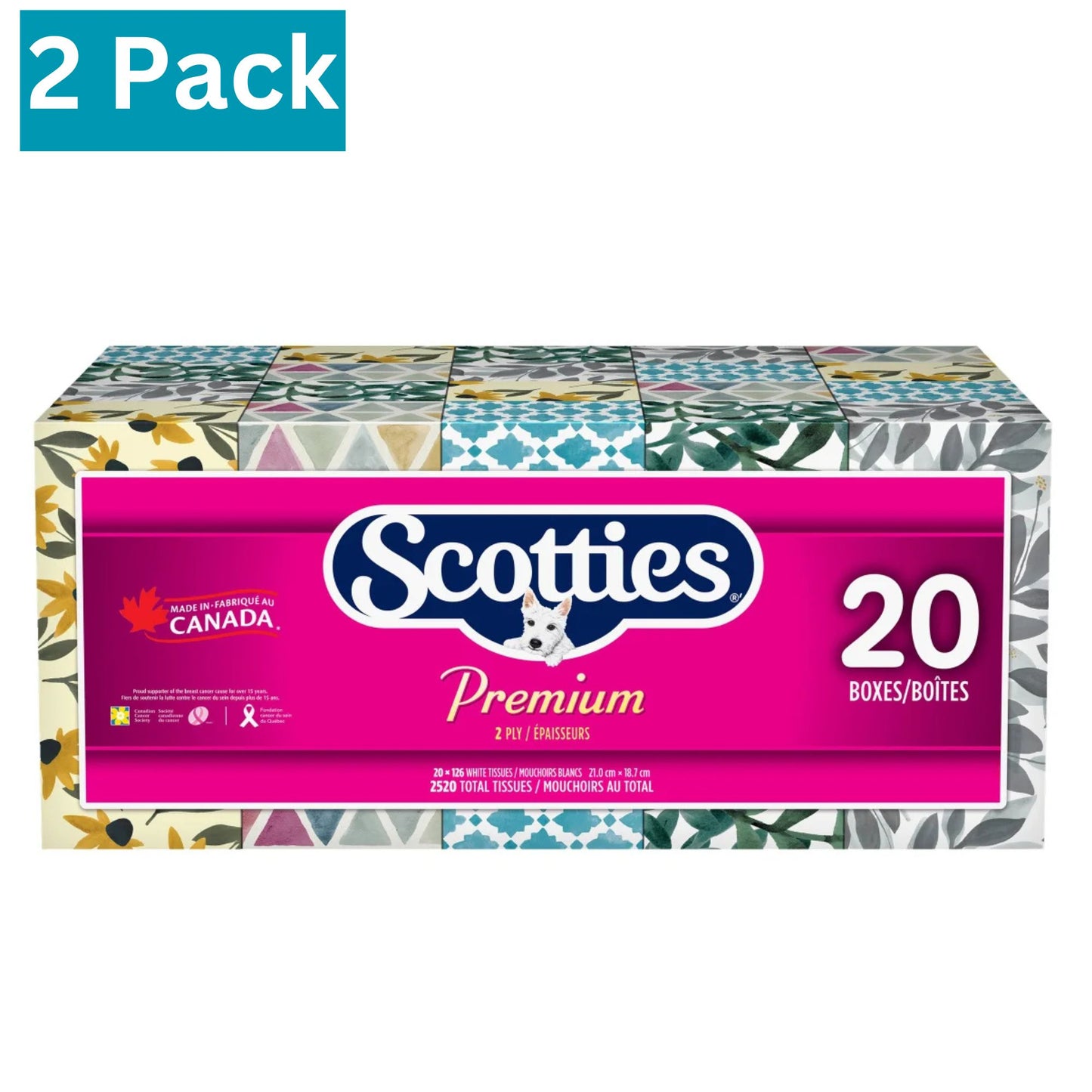 Scotties Premium Facial Tissue, Soft & Strong, Hypoallergenic and Dermatologist Tested, 20-pack