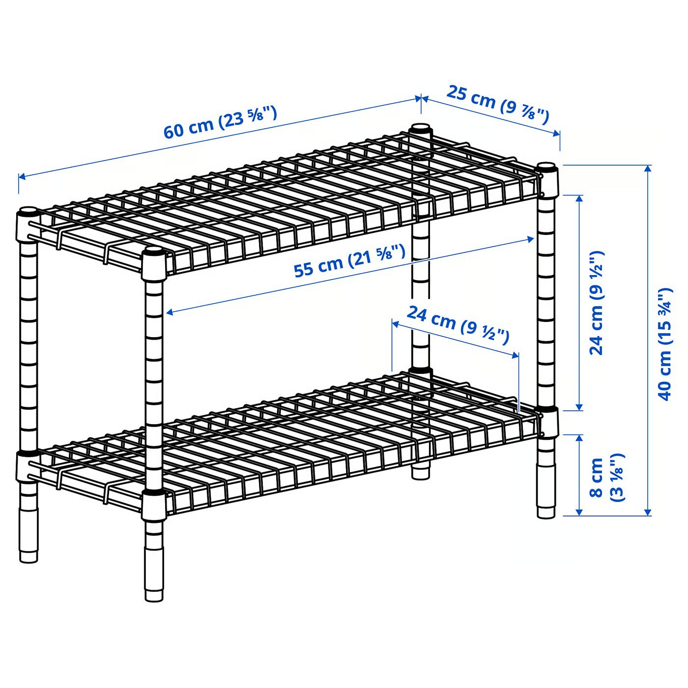 IKEA OMAR Shelf unit, galvanized, 60x25x40 cm (23 5/8x9 7/8x15 3/4 ")