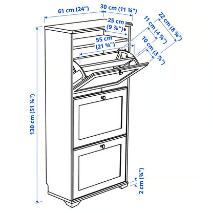 IKEA BRUSALI Shoe cabinet with 3 compartments, white, 61x30x130 cm (24x11 3/4x51 1/8 ")