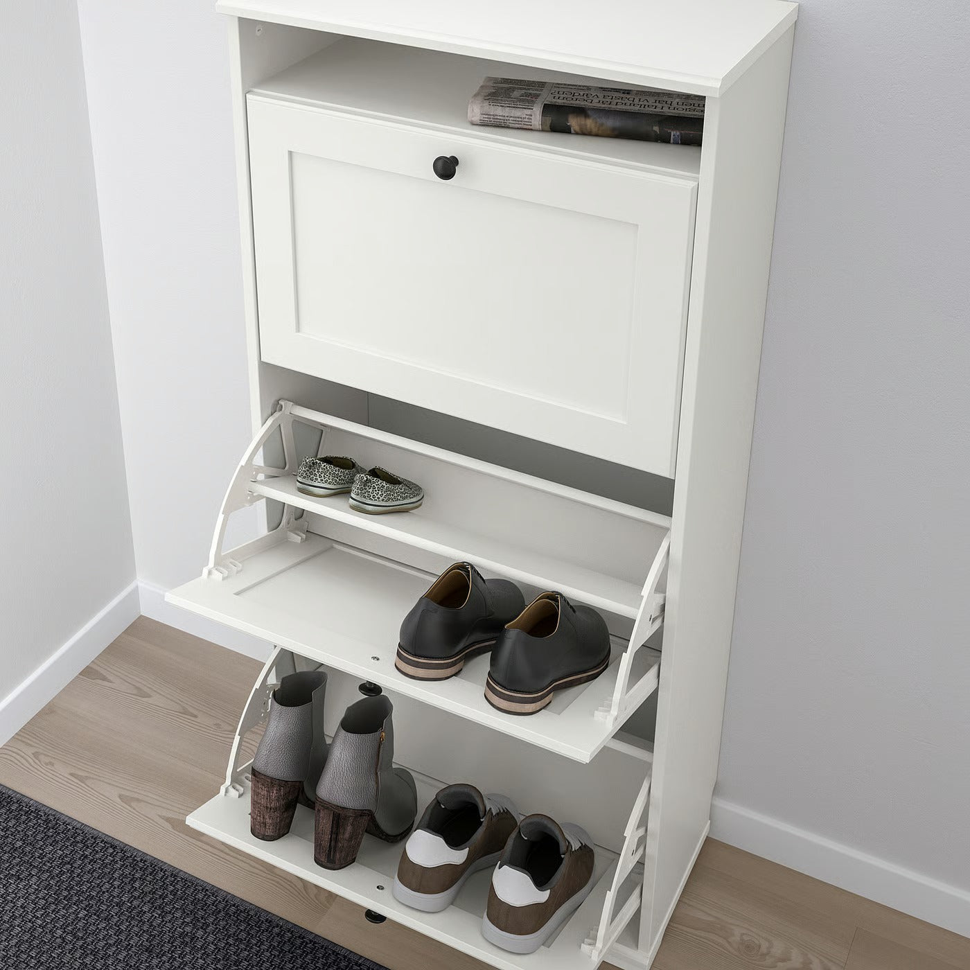 IKEA BRUSALI Shoe cabinet with 3 compartments, white, 61x30x130 cm (24x11 3/4x51 1/8 ")