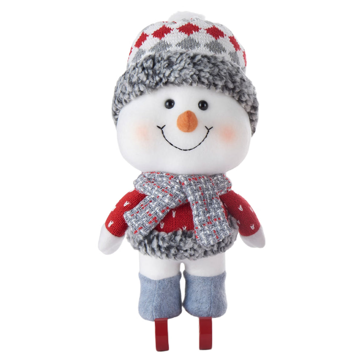 (3-Piece) Plush Snowman Christmas Figurine Set – Skiing, Sleigh & Skating Holiday Decorations
