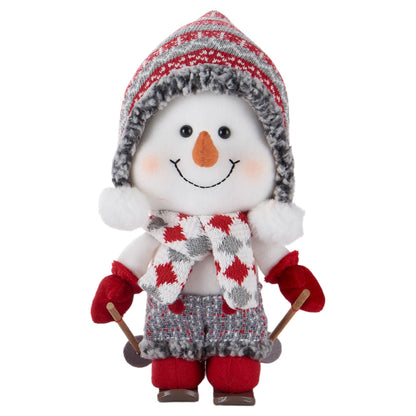 (3-Piece) Plush Snowman Christmas Figurine Set – Skiing, Sleigh & Skating Holiday Decorations