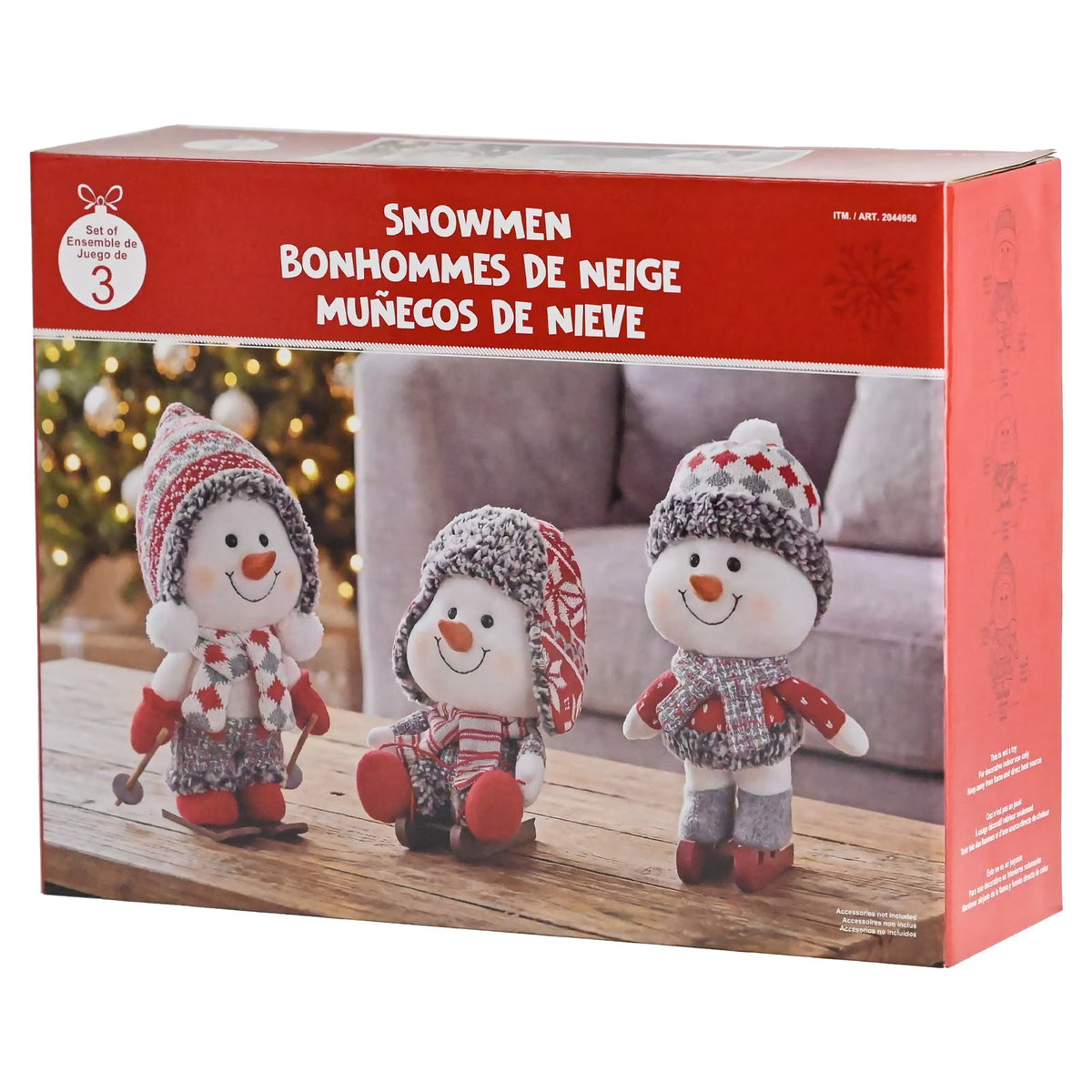 (3-Piece) Plush Snowman Christmas Figurine Set – Skiing, Sleigh & Skating Holiday Decorations