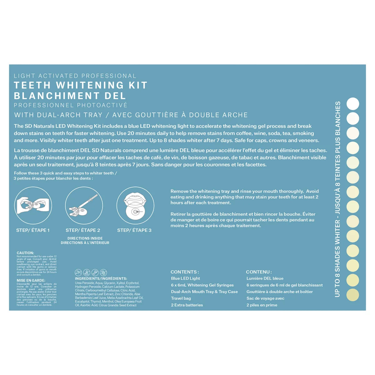 Spa Dent Blue Light Whitening Kit with 6 Whitening Gel Syringes