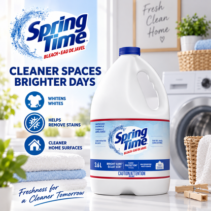 (3 Pack) Springtime Concentrated Liquid Bleach,Multi-Purpose Laundry Whitener, Stain Remover & Household Surface Cleaner (3.6 L Each)